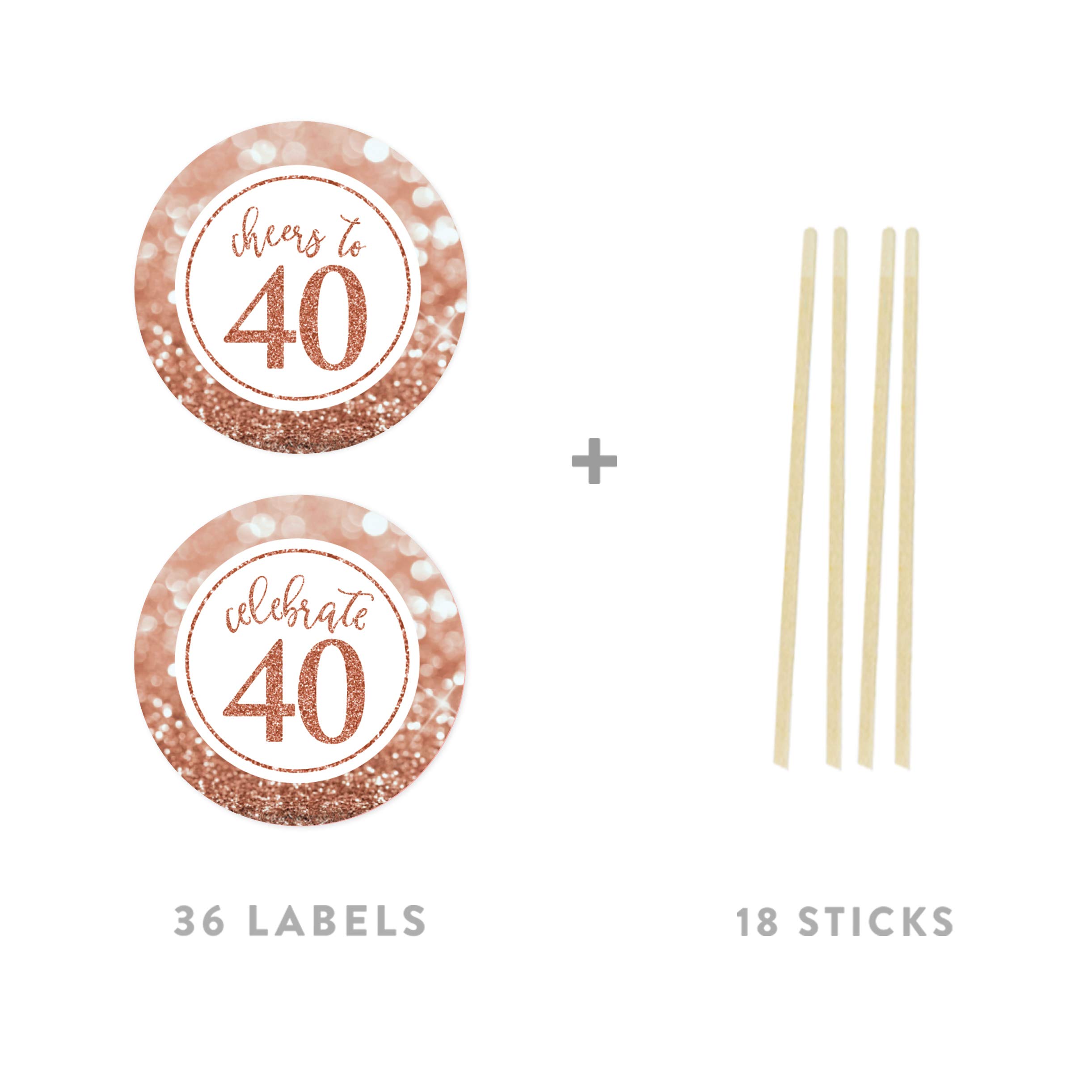 Andaz Press Glitzy Faux Rose Gold Glitter Round DIY Cupcake Toppers, Cheers to 40 Years, 40th Birthday or Anniversary, 20-Pack, Cake Dessert Party Decor