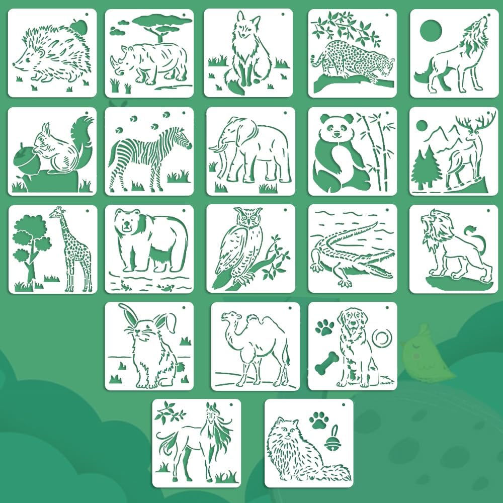 12 Pezzi di Formato A4 Pittura Stencil Animali per Bambini, Animali Stencil, Stencil a Forma di