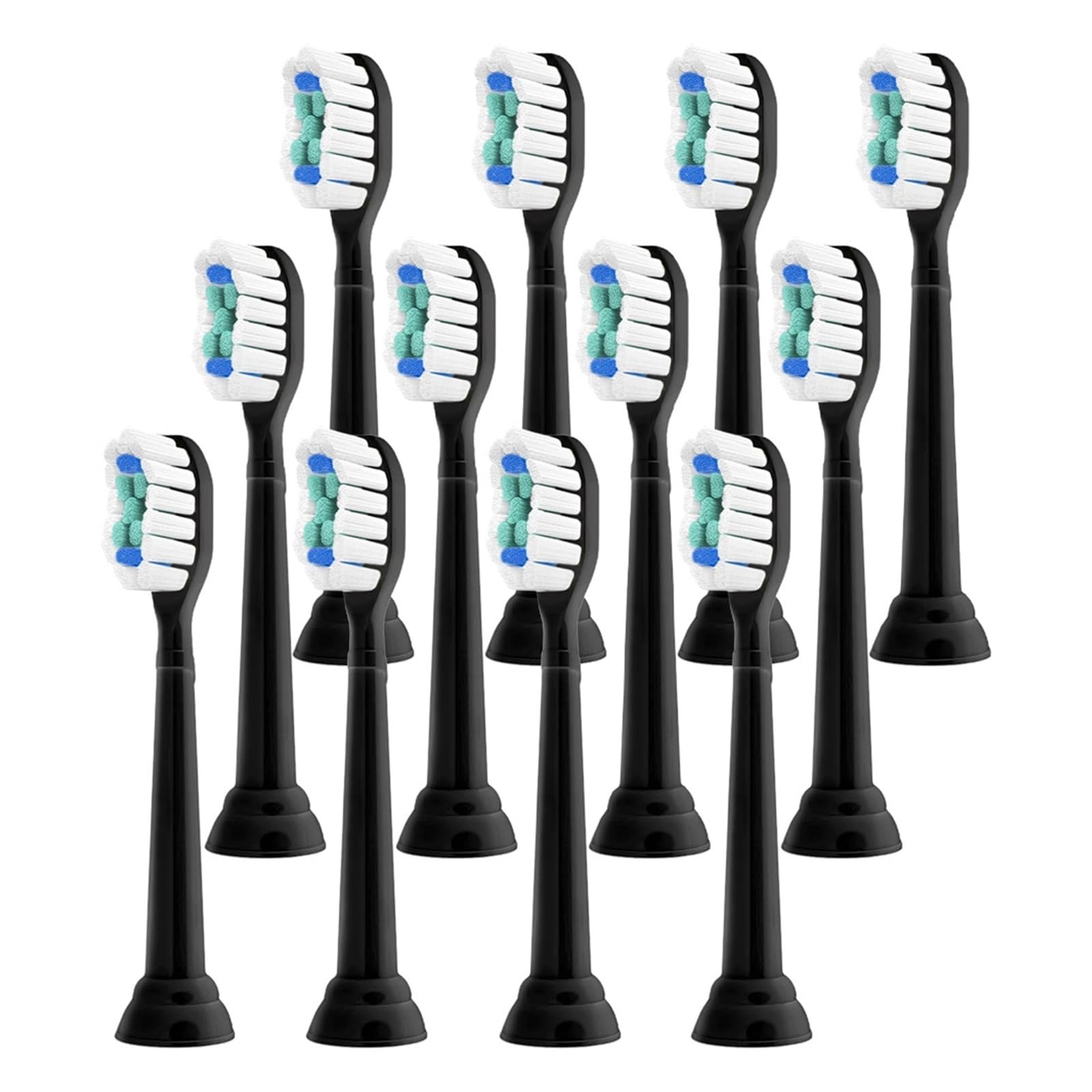 Testine di ricambio for spazzolino, compatibili con Philips, for Sonicare, 1100 2100 4100 5100 5300 6100 7500 manici for spazzolini elettrici(Black-12 Pcs)