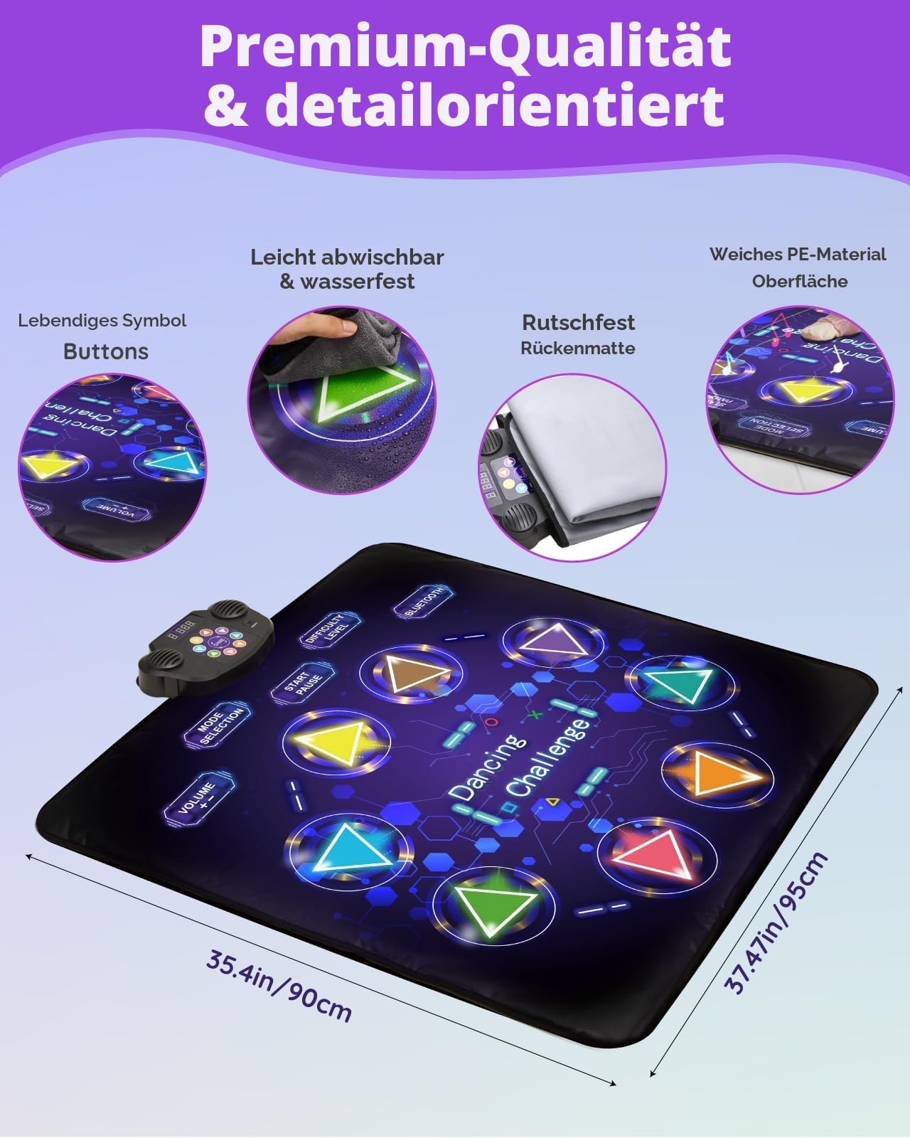 Gleamkid Tanzmatte Für Kinder, LED Licht-Tanzpad Mit 8 Tasten, Integrierter Musik, Bluetooth, 8 Modi, Kinder Von 3-12