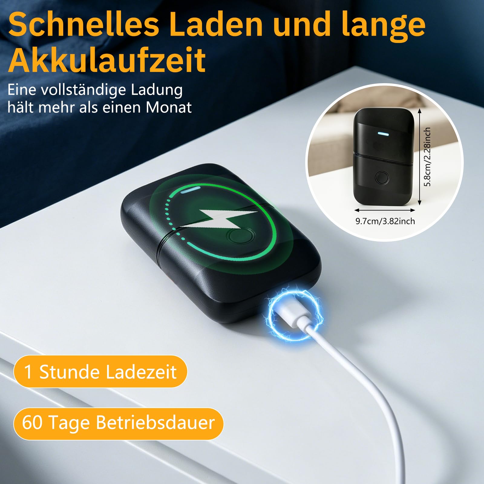 Rasoio elettrico da uomo, portatile, con doppia lama galleggiante e lampada UV, rifinitore ricaricabile USB-C per uomini