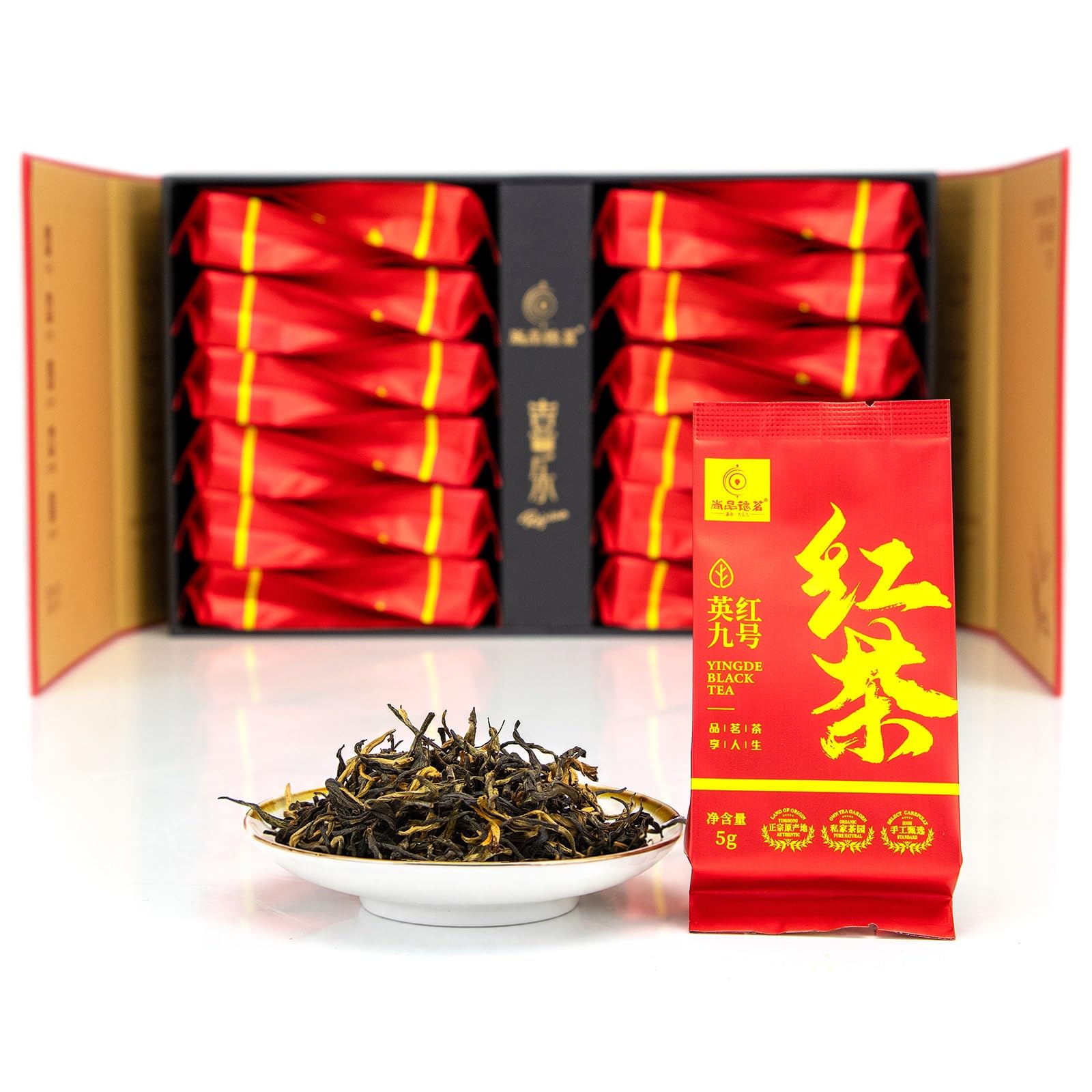 Mistravine Yingde Black Tea Gift Set, Artisan Chinese Loose Leaf,24 Packets | Handcrafted Premium Chinese Tea Gift Sets for Tea Lovers, Smooth Cocoa Notes, Nitrogen Sealed Individual Foil Packets