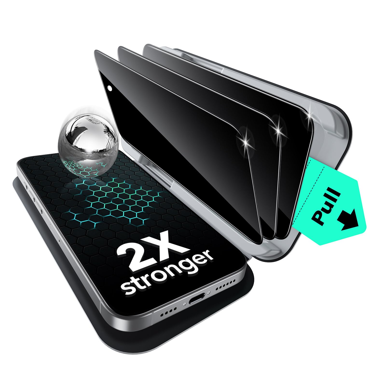 ESR 3 Pack for iPhone 16 Pro Max Privacy Tempered Glass, Military Grade Shatterproof, 9H Hardness Screen Guard, Full Coverage Full Screen Protector With Ultrafit Tray-image-32