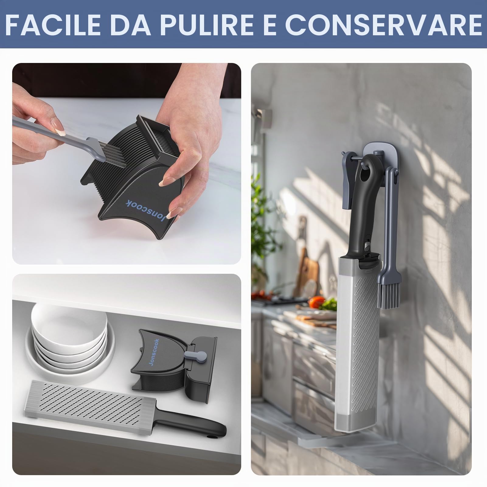 Affettatrice per carne fresca, affettatrice manuale per carne fresca, preparazione pasti, spessore di taglio regolabile di 2 mm o 4 mm, 17 lame per 18 fette (affettate, a strisce, a cubetti) - Nero