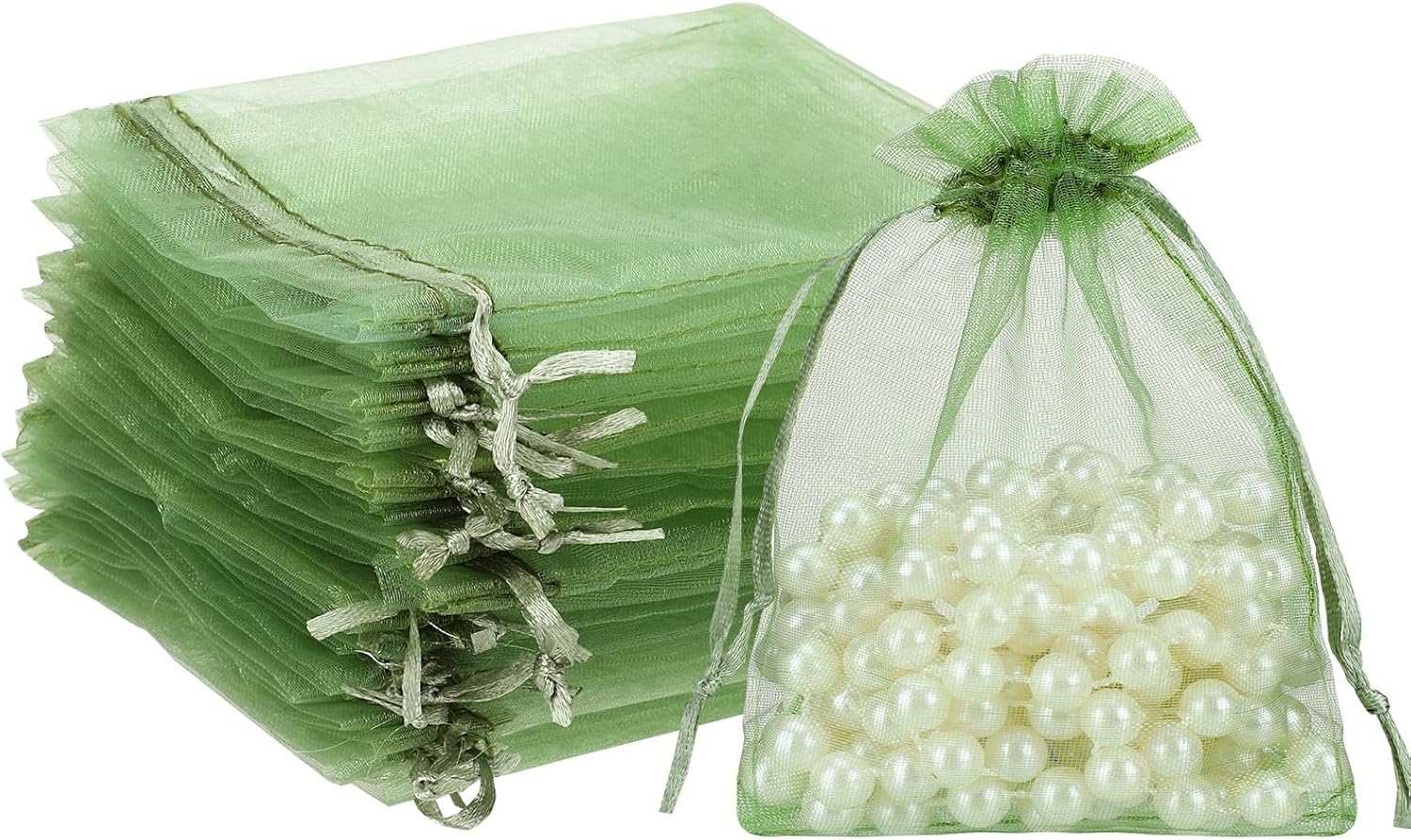 Woric 120 Pack Sage Green Organza Mesh Bags 3.5x4.7" Drawstring Pouches - Ideal for Jewelry, Wedding Favors, Easter Gifts, Party Bags