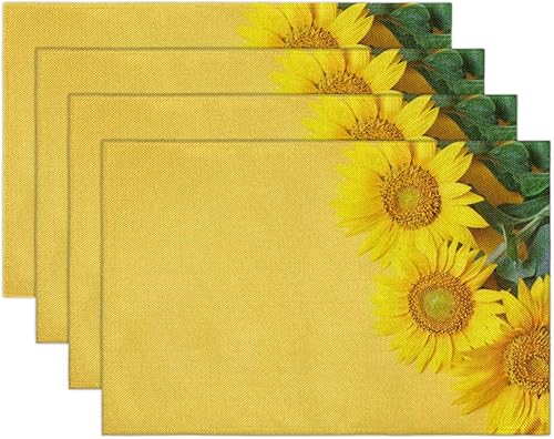 Miniatura 7 de Juego de 6 manteles individuales cuadrados de tela con diseño de girasol, resistentes al calor, fáciles de limpiar, 12 x 18 pulgadas