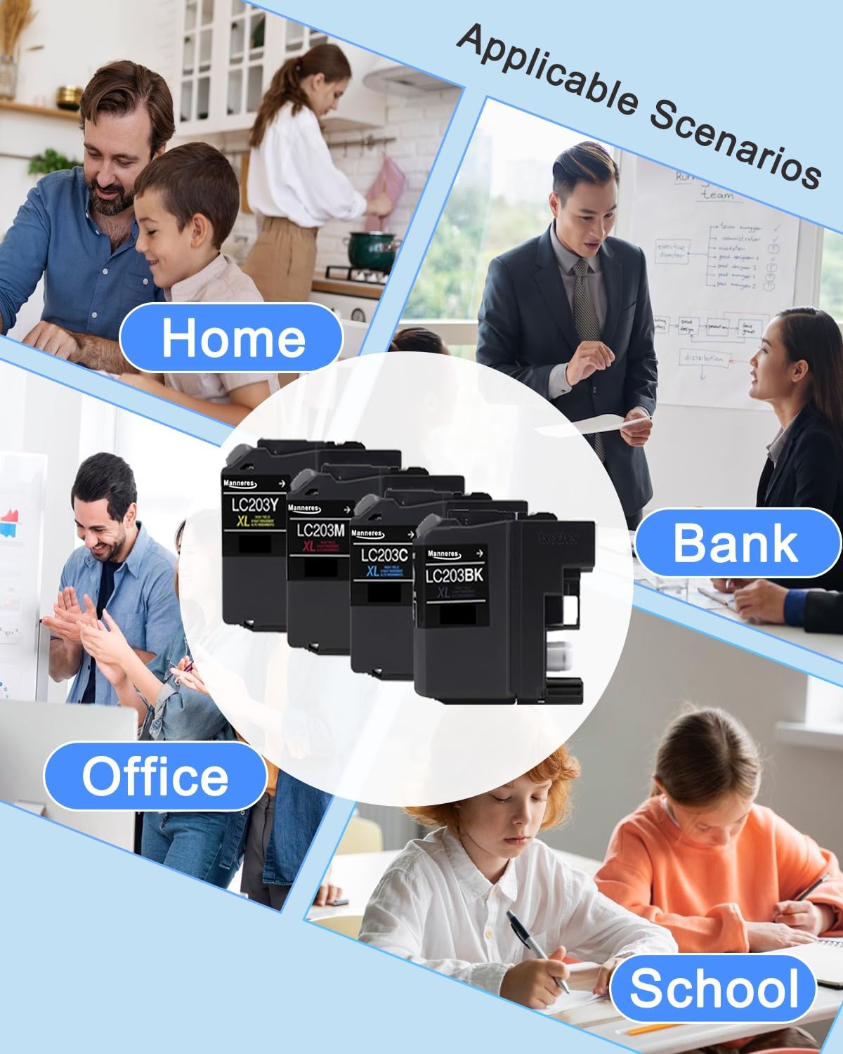 LC203 XL Ink Cartridges High Yield 4-Pack (LC203BK LC203C LC203M LC203Y) - Replacement for Brother LC203 Ink Cartridges LC201 LC201XL Work with MFC-J460DW MFC-J485DW MFC-J4620DW MFC-J885DW Printer