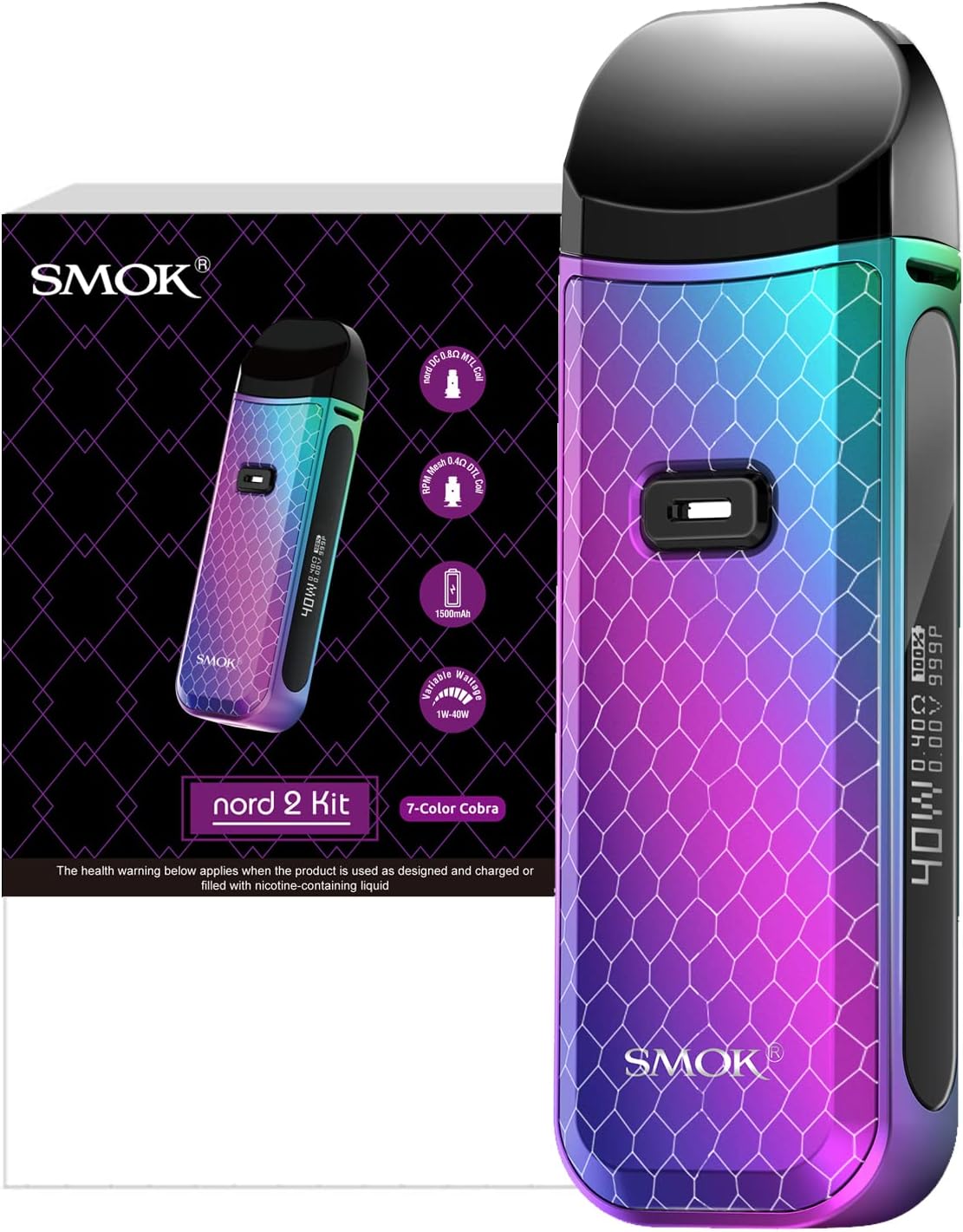 NORD 2 Refillable Pod Vape Kit [7 Colour] - 40W Adjustable Output & 1500mAh Battery, MTL/DTL Vaping, Flexible Dual Pods Compatible (Nord/RPM Coils), Rechargeable E Cigarettes, No Nicotine