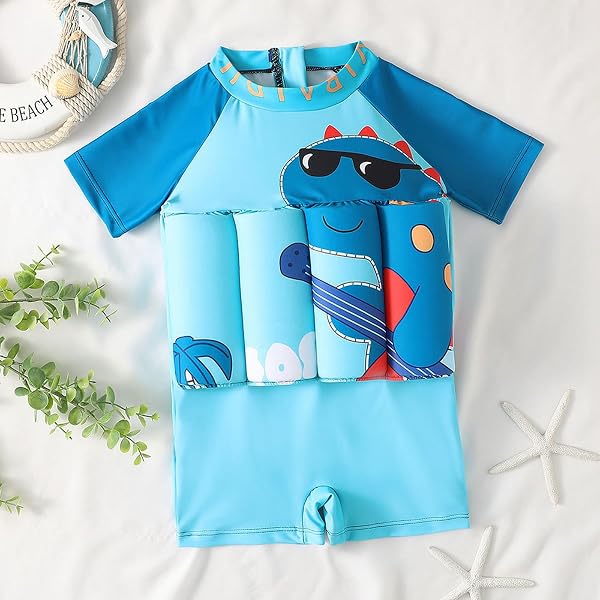 Baby Boy Girls One Piece Floating Suit Adjustable Buoyancy Short Sleeve Surf Suit Rash Guard Summer Beach Clothes - 2