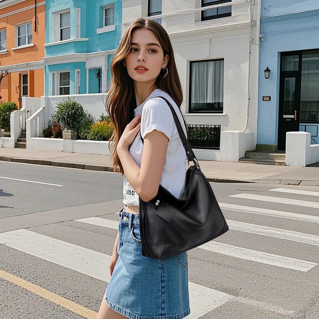 FOXLOVER Hobo Bag - Genuine Leather Women's Handbag for Everyday & Travel - Durable Purse With Zipper Pocket