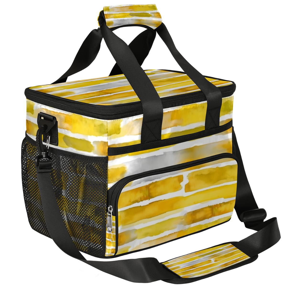 Abstract Stripes Insulated Picnic Backpack Lunch Box for Women Men Picnic Basket Tote Lunch Bag Picnic Bag Portable Lunch Bags for Picnic, Beach, Work, Trip,Office, Camp Yellow Watercolor