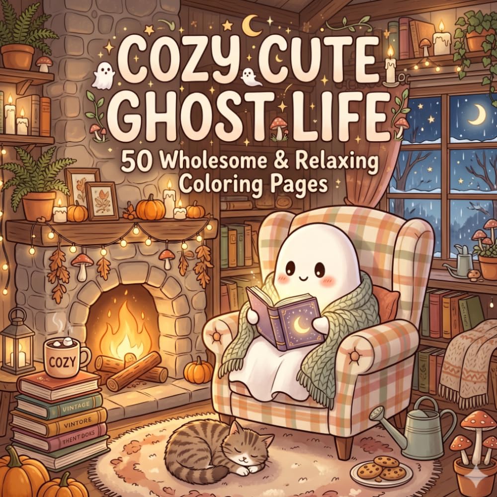 Cozy Cute Ghost Life: 50 Wholesome & Relaxing Coloring Pages