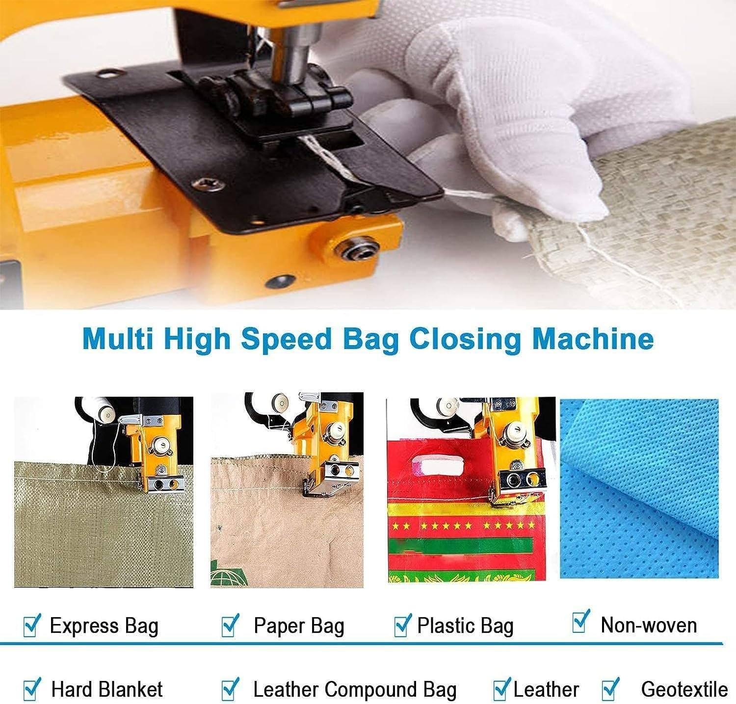 Macchina da cucire elettrica, portatile, per sacchi di iuta, tela, sacchi di mangime, design senza fili per un facile utilizzo e cucito versatile