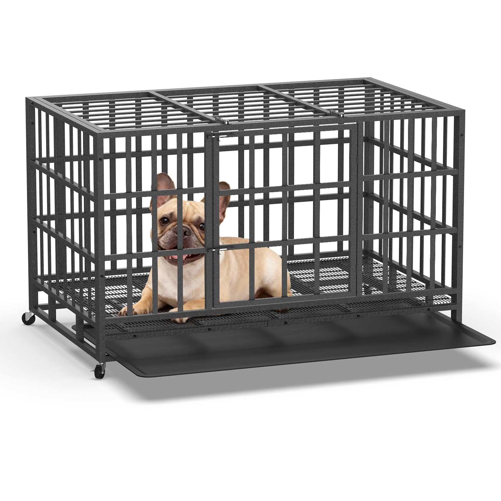 Hiwokk 38 Inch Heavy Duty Dog Crate, Indestructible Escape-Proof Dog Kennel for High Anxiety Large Dogs, Strong Metal Pet Cage with Double Doors,