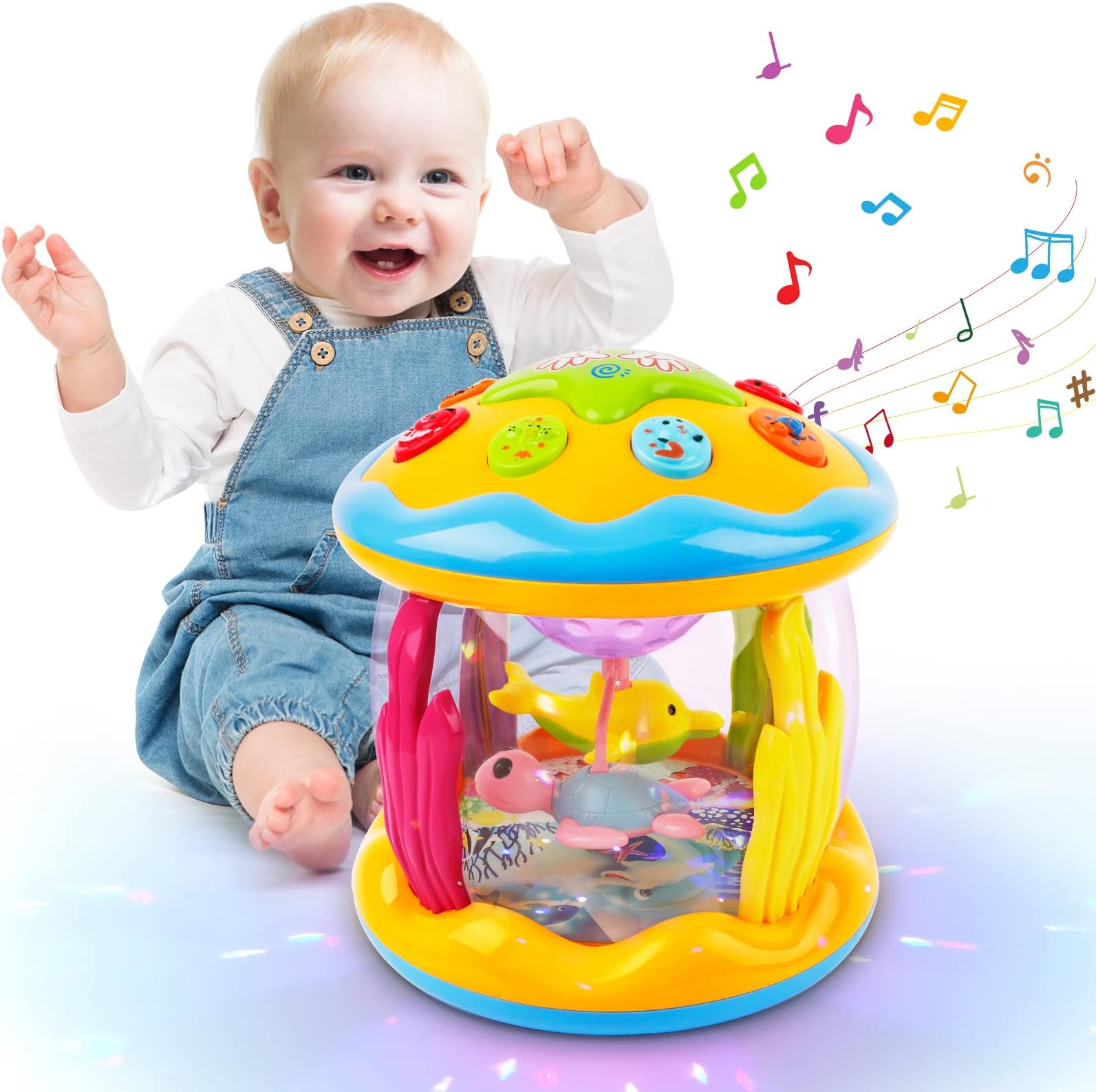 Baby Toys 6 to 12 Months, Ocean Projector Light Up Toys with Music, Sensory Toys for 1 2 3 Year Old Boys Girls, Musical Toys 12-18 Months Crawling Learning Tummy Time Toys 1st Birthday Gifts