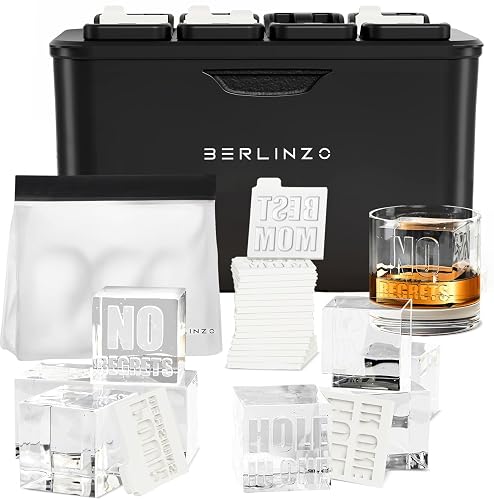 Berlinzo Clear Ice Cube Maker Mold 8 2.1in Whiskey Squares