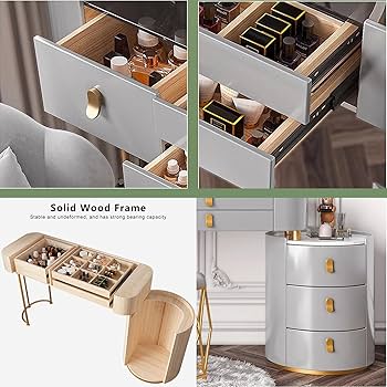 取付無料！LED付きミラー キャビネット アンティーク調姫系ドレッサーセット✨ 取付無料！LED付きミラー キャビネット アンティーク調姫系ドレッサー