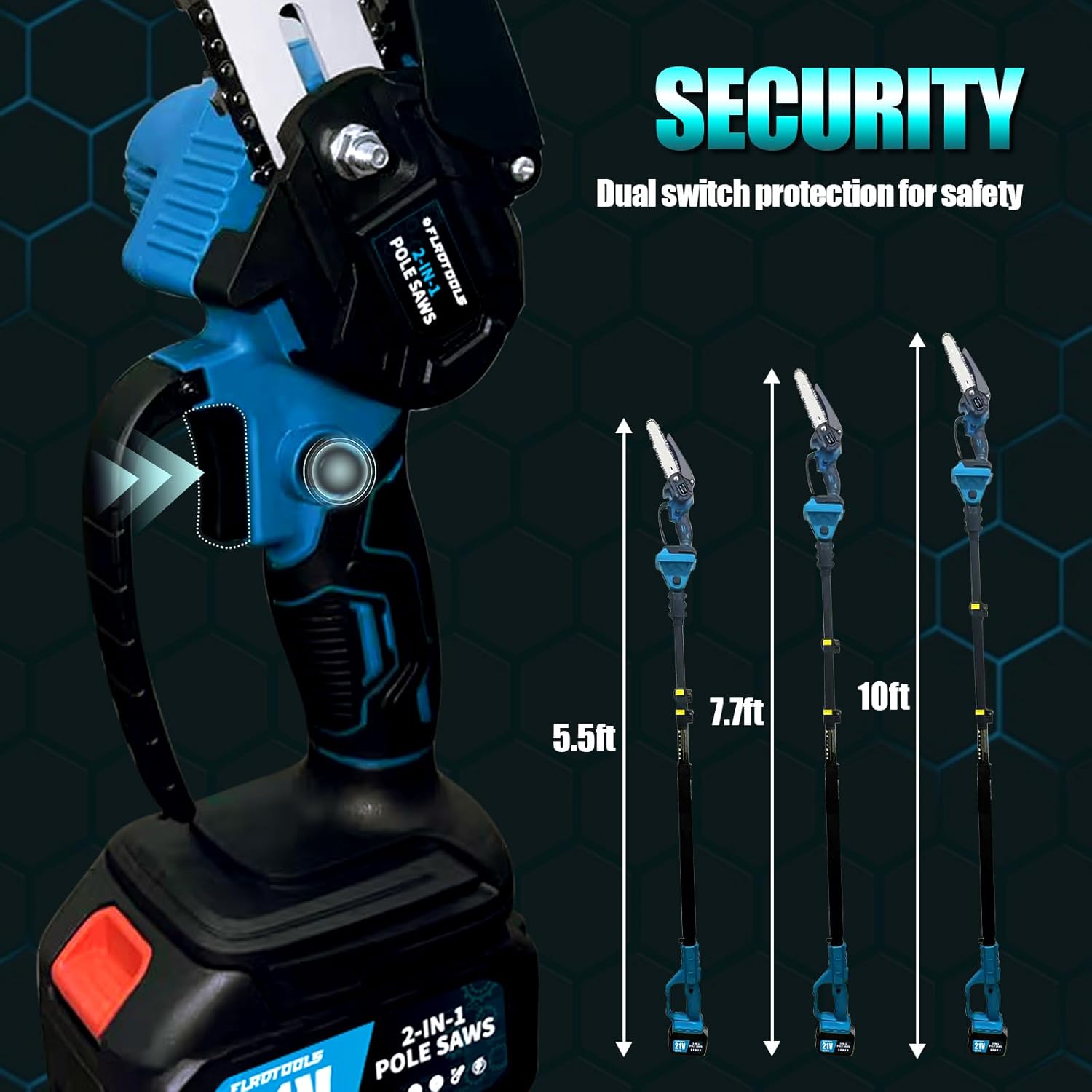 2-in-1 Electric Pole Saws for Tree Trimming, 6 Inch Mini Chainsaw Cordless with Extension Pole, 21V/4000mAh Brushless Pole Saw Battery Powered Tree Trimmer 16 Ft reach Limb Branch Cutter Prune