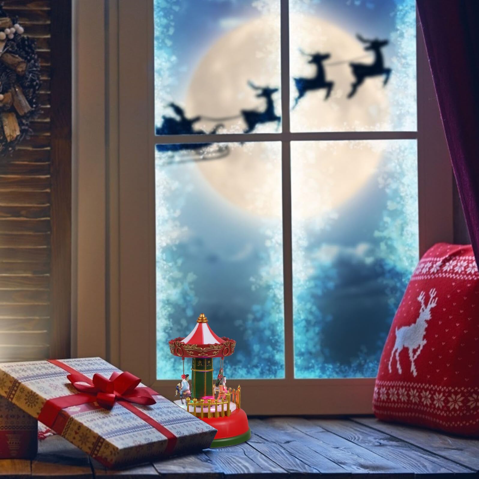 GALPADA Carillon a Giostra Rotante Luminoso Musica Decorazione da Tavolo Natalizia in Plastica Ornamento Creativo per e Regalo di Compleanno