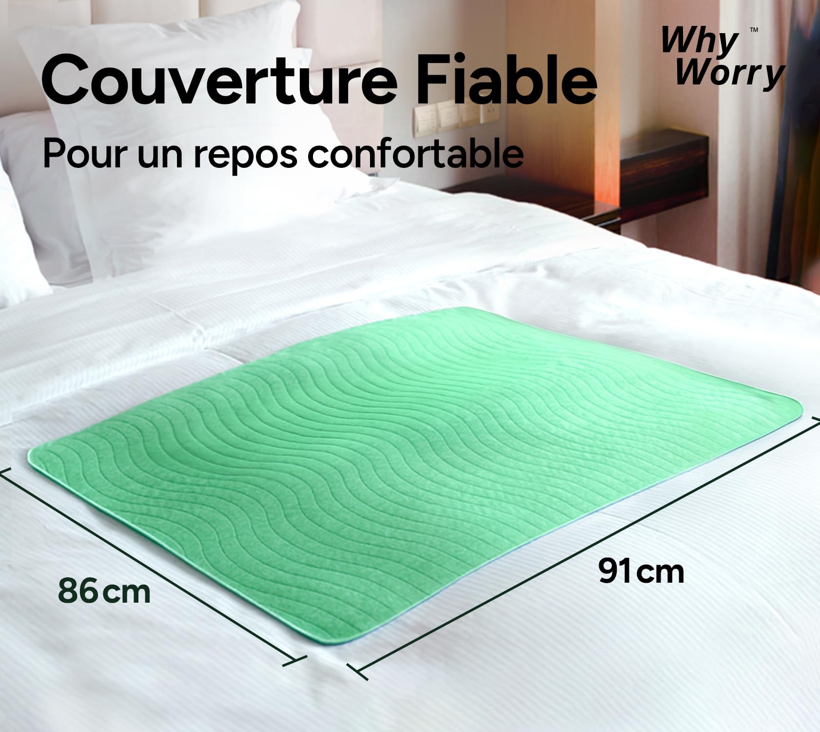 WhyWorry Protege Matelas Alèse Imperméable 86 x 91 cm, Couvre Matelas Absorbant pour Incontinence, Tapis de Lit Lavable en Machine, Protection Réutilisable pour Adulte & Bébé, Oeko-TEX, Vert, 4 Unités