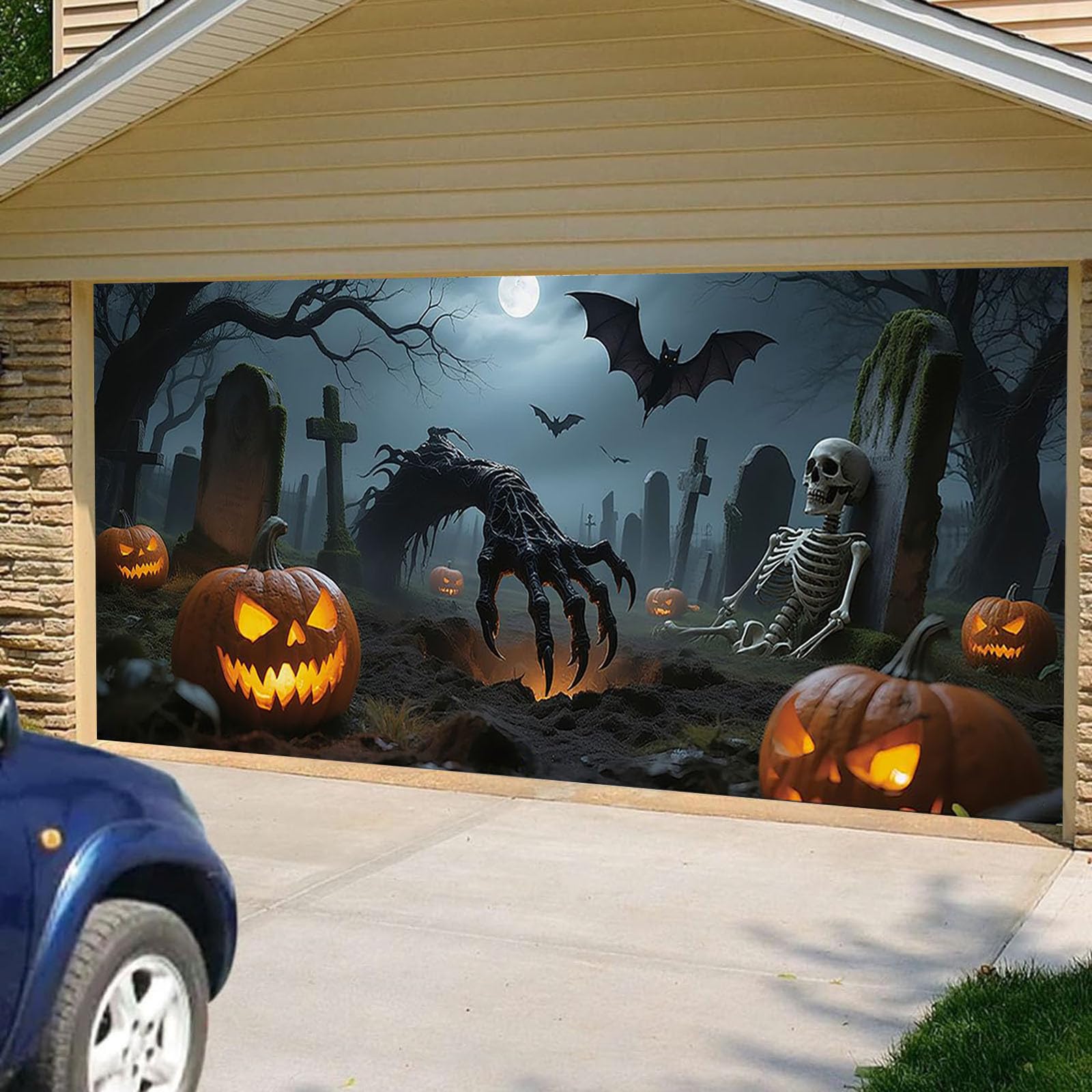Cartel de graduación para puerta de garaje de Halloween, cubierta de puerta, pancarta colgante de fondo grande, mural adecuado para el hogar, exteriores, interiores, fiestas, paredes, ventanas 53