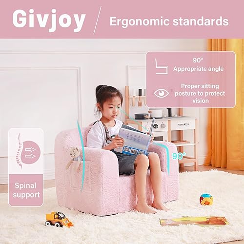 Miniatura 3 de Givjoy Silla infantil de felpa para niños, cómodo sofá para niños, tumbona para dormitorio, sofá convertible para niñas y niños, silla de lectura