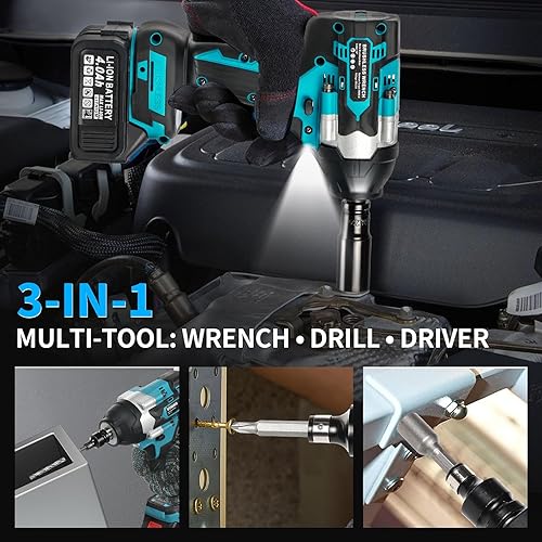 Miniatura 4 de Llave de impacto inalámbrica, 1040 pies-libras (1400 N.m), pistola de impacto de 12 pulgada, taladro de impacto de 21 V de alto par de 2500 RPM con