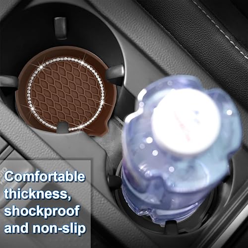 Miniatura 6 de BELOMI 4 posavasos brillantes para automóvil, universal, con diamantes de imitación, antideslizante, soporte para tazas, impermeable, forma redonda,