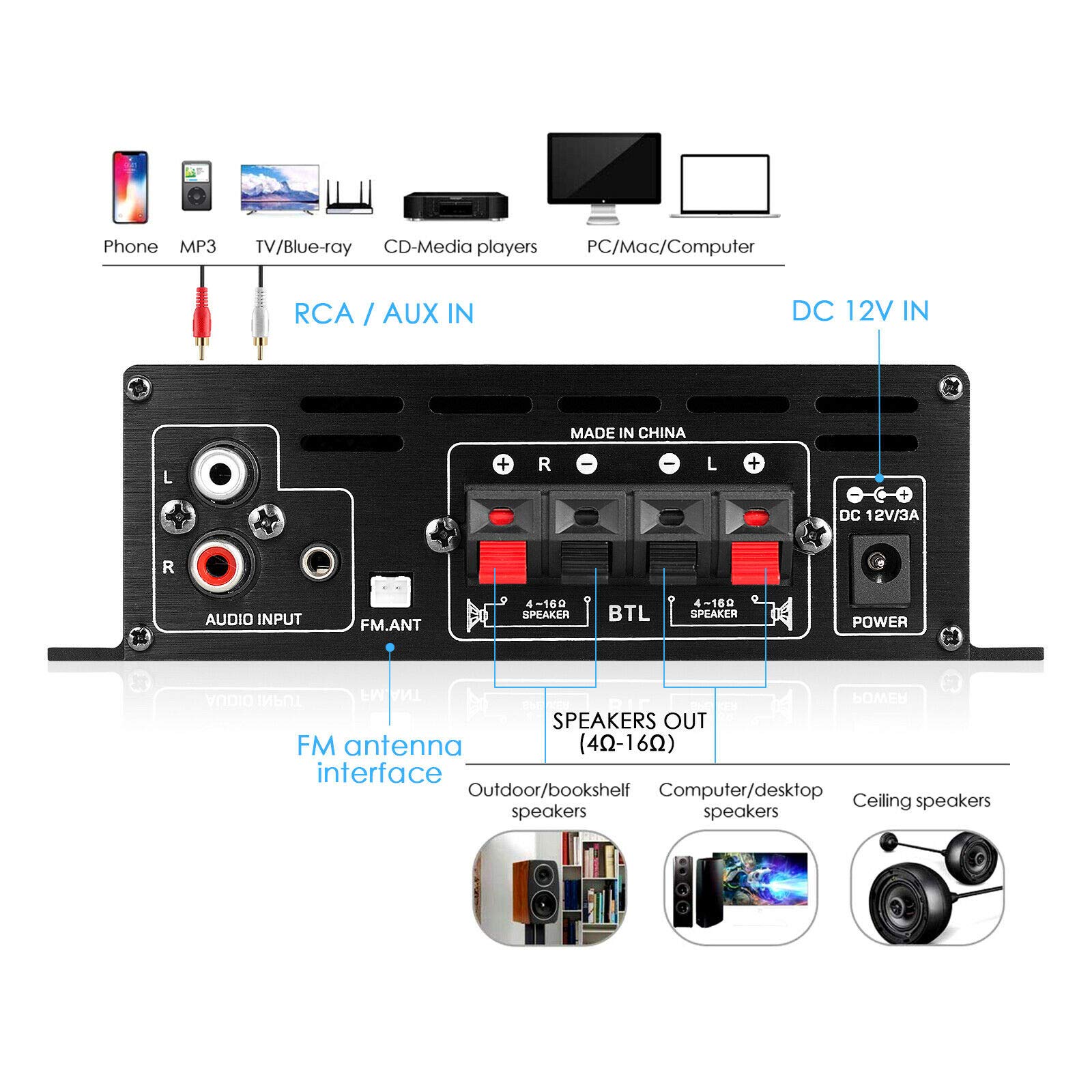 Amplificatore 50W Bluetooth 5.0 scheda di decodifica MP3 12V lettore musicale Wireless modulo Audio USB TF AUX Radio FM per altoparlante vivavoce 44 Amplificatore 50W Bluetooth 5.0 scheda di decodifica MP3 12V lettore musicale Wireless modulo Audio USB TF AUX Radio FM per altoparlante vivavoce 44