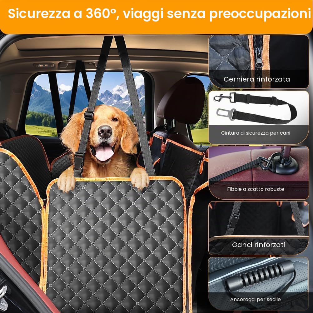 KYG Coprisedile Auto per Cani, Tessuto Morbido, con Cinturino di Sicurezza e Finestra in Rete, Coprisedile Posteriore Antiscivolo Antigraffio Impermeabile Protettivo Universale per SUV e Auto