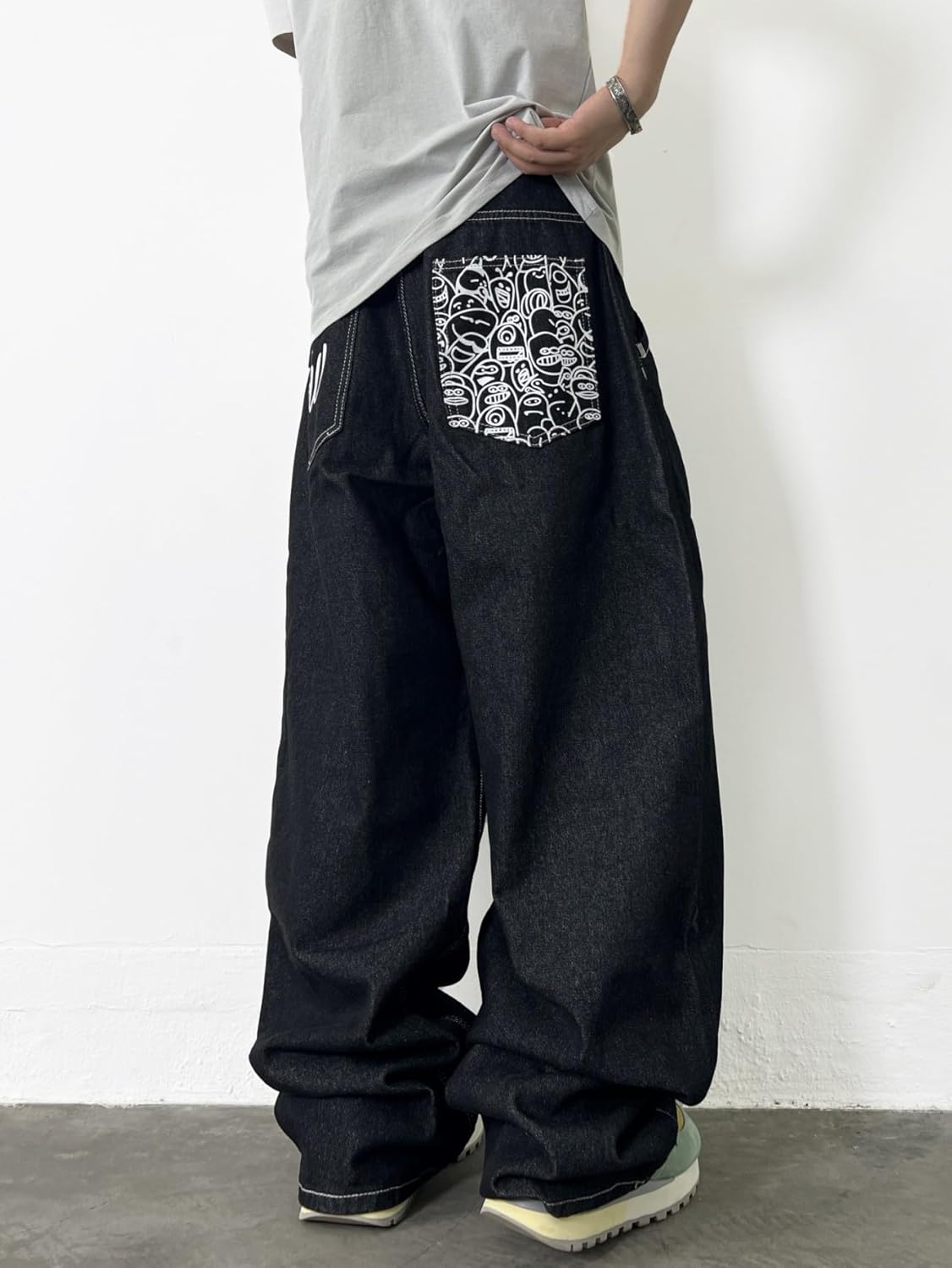 Men's Baggy Jeans Embroidered Wide Leg Vintage Jeans Hip Hop Loose Fit Denim Pants Streetwear - Image 2