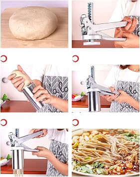 Noodle Maker, FantasyDay Heavy Duty Stainless Steel Manual Pasta Maker Machine Kitchen Tool -Professional Fresh Pasta Machine Lasagne Spaghetti Tagliatelle Ravioli Maker with 7 Cut Press Blade Setting