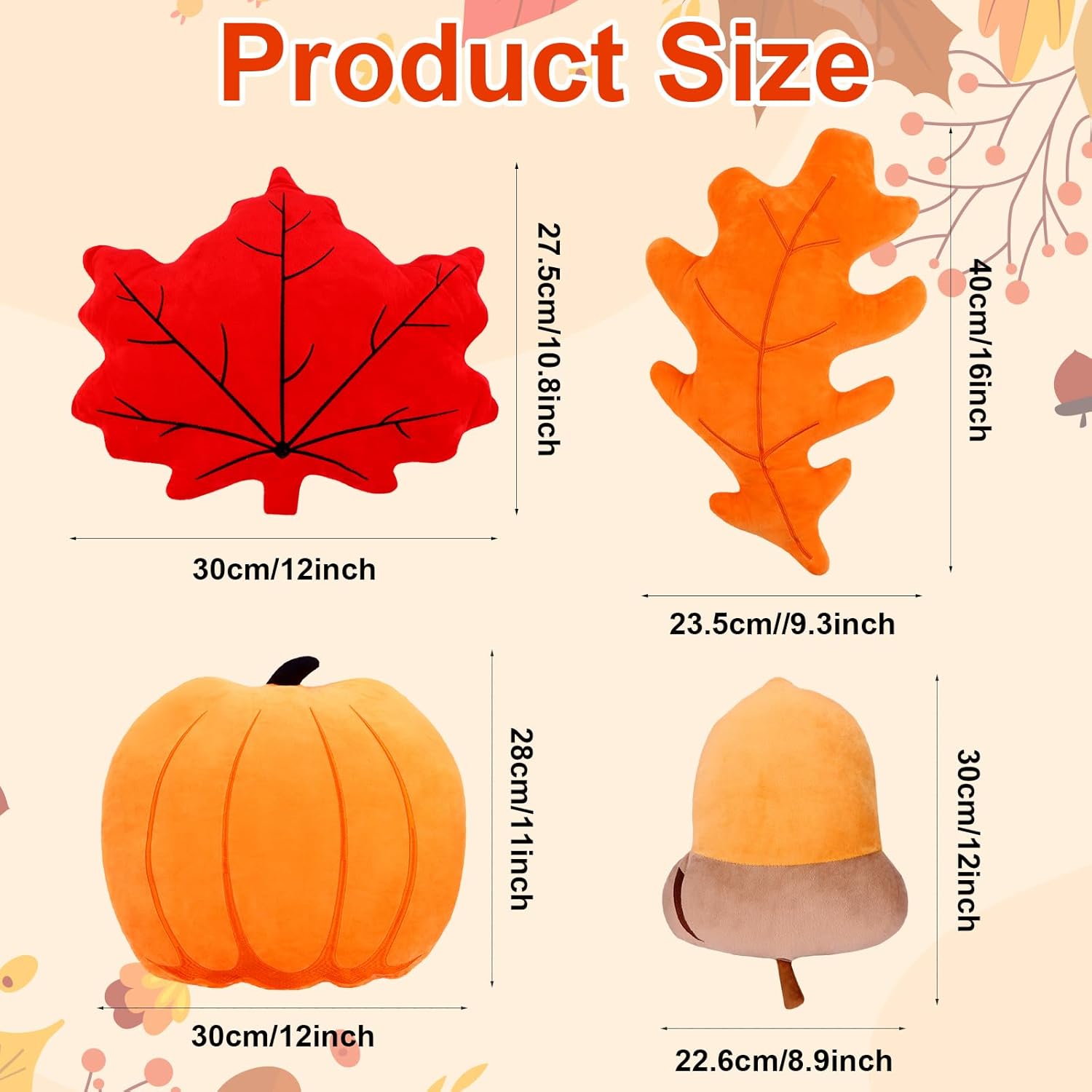 4 Pcs Thanksgiving Fall Pumpkin Pillow Soft Plush 3D Maple Leaf Pillow Simulated Fall Decorative Throw Pillow Autumn Maple Shaped Pillow for Bed Sofa Floor Couch Bedroom Halloween Decor
