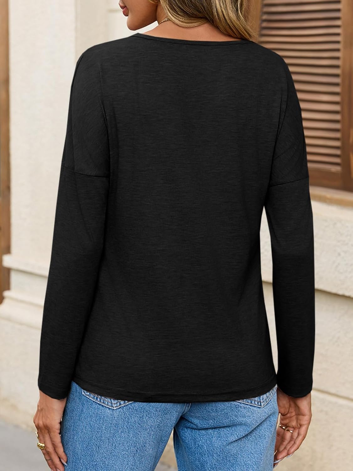 Tankaneo Womens Long Sleeve T-Shirts Casual V Neck Loose Fit Shirts 2025 Fall Lightweight Basic Tees - Image 3