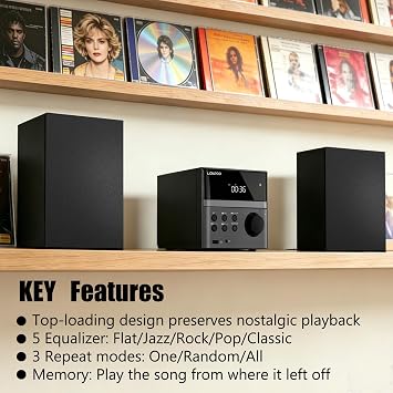 Home CD Stereo Shelf System, 30W Micro HiFi System with Bluetooth