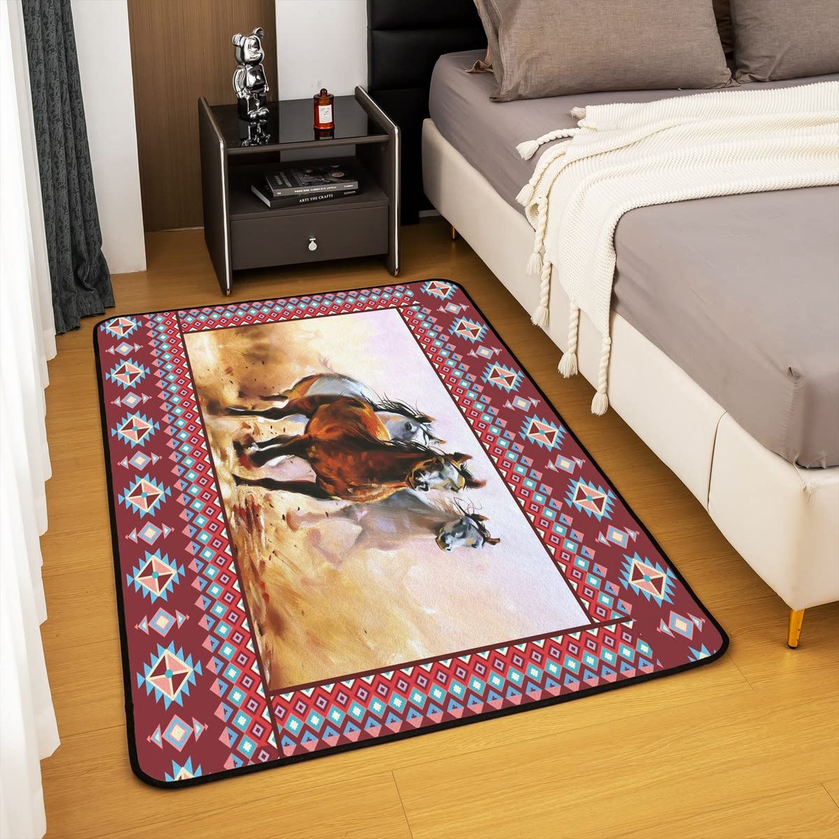 Alfombra de caballo galopante para niños y niñas, juego de alfombras decorativas de caballo, decoración de animales, alfombras de sala de estar, cama, bohemio, granja, vaquero, alfombra de interior,