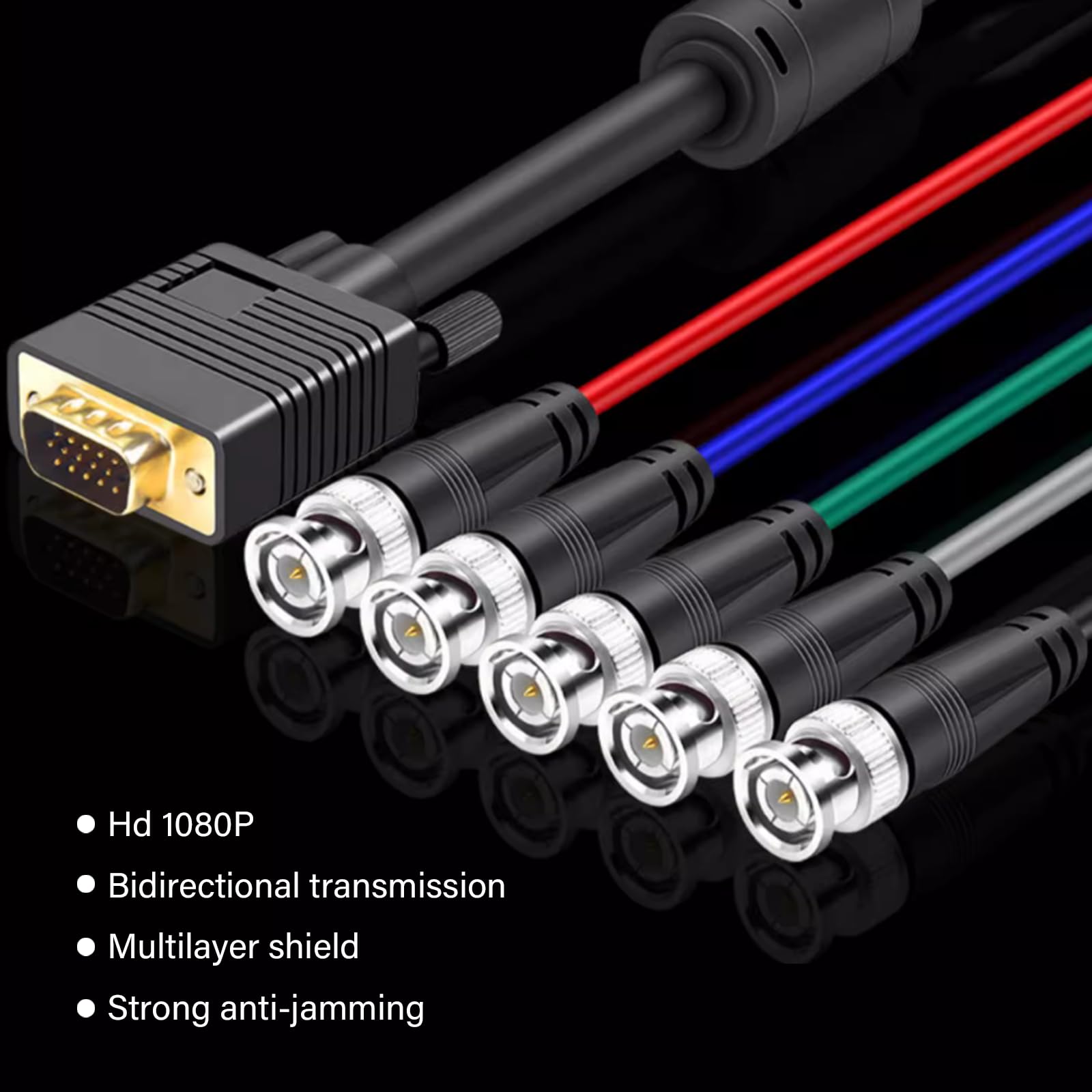 Cable de vídeo de 5 BNC RGBHV para pantalla LCD, conexión masculina bidireccional VGA
