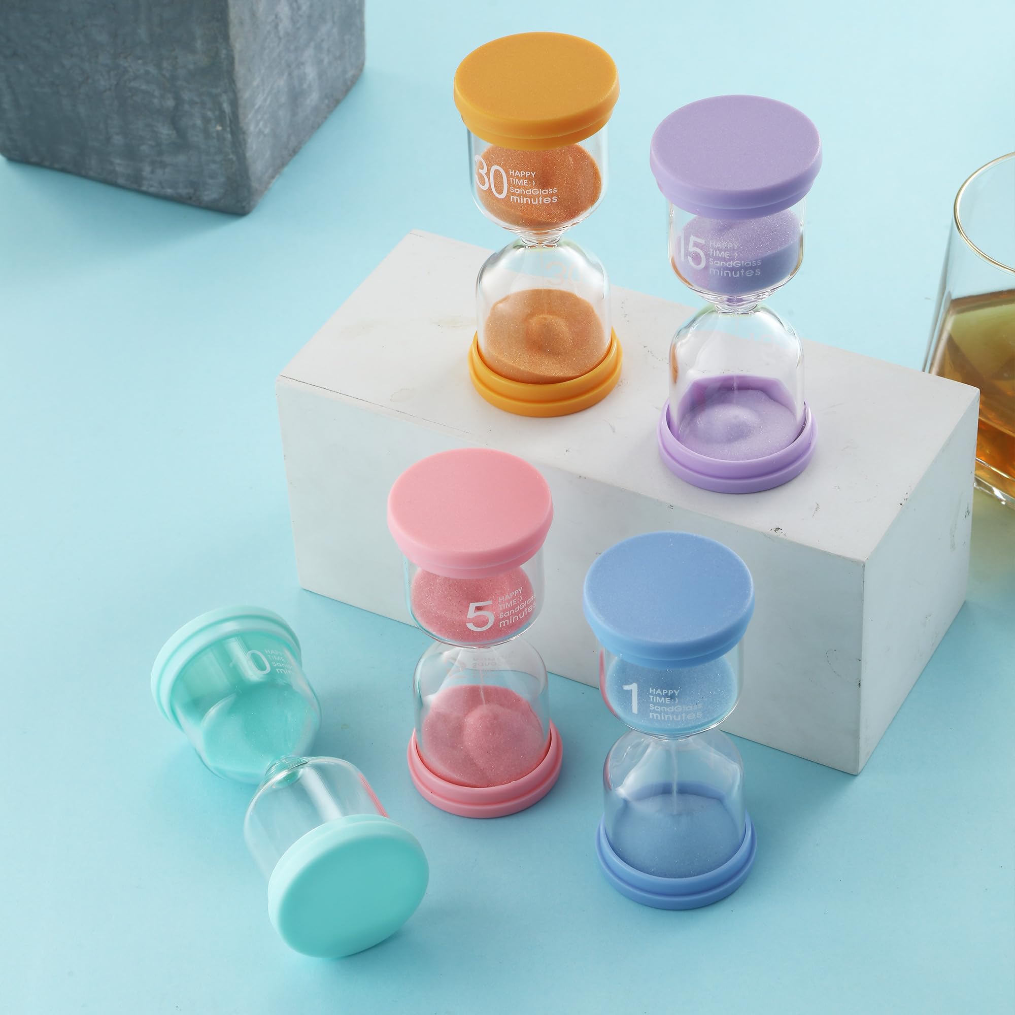 Set Di 5 Clessidre Colorate In Stile Macaron: 3, 5, 10, 15 E 30 Minuti. Perfette Per Gestire Il Tempo, Giocare O Studiare! Un Regalo Simpatico E Utile.