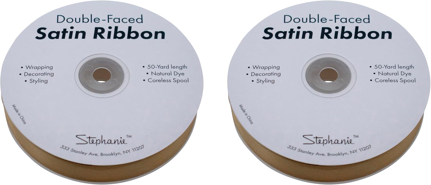 Set of 2 Double Faced Satin Ribbon 100 Yards (3/4", Sand Gold)