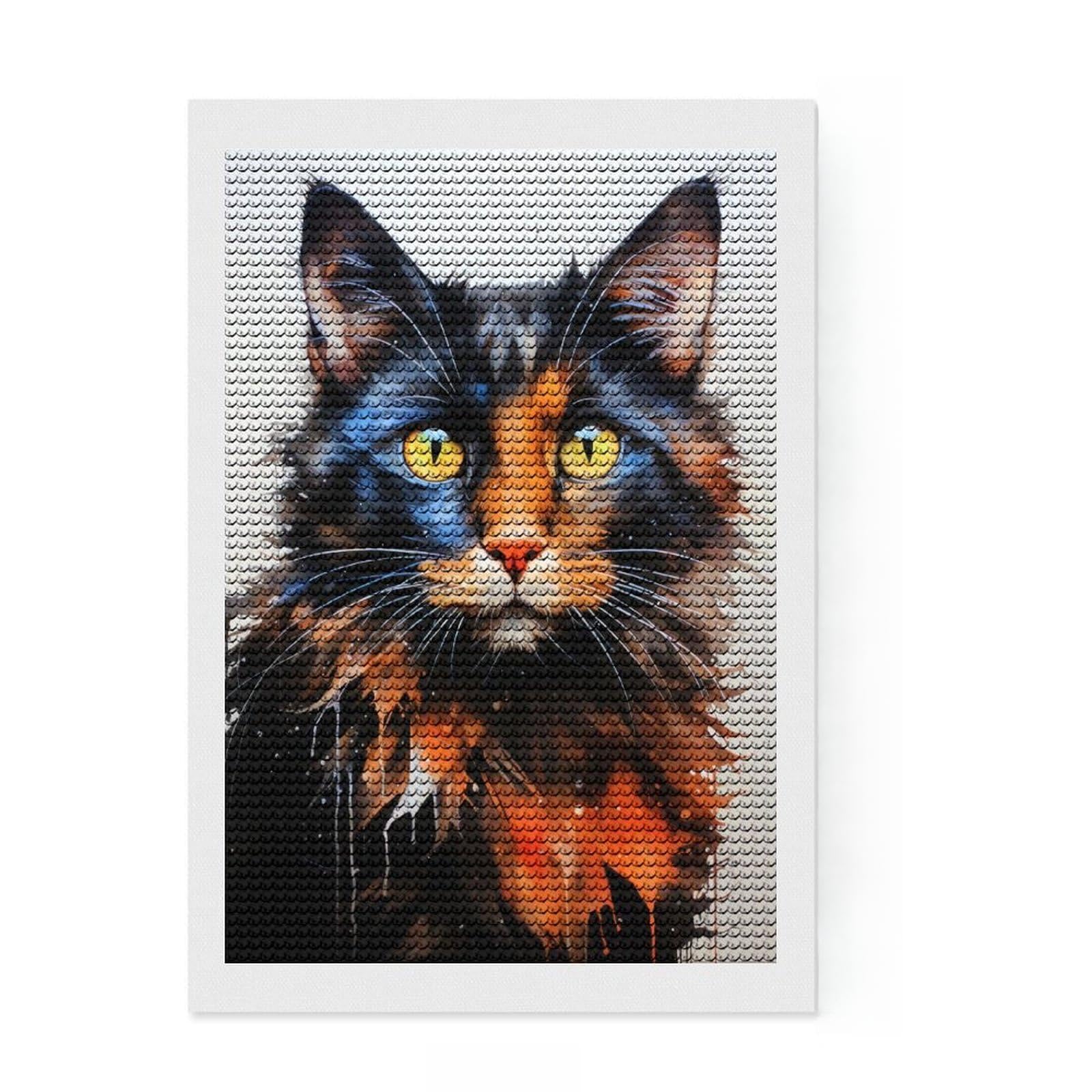 Junmoney Cat Watercolor Art Round Drill Diamond Painting 8"x12", Vintage Style Decor, Farmhouse Decor, for Women, Decorative Artwork