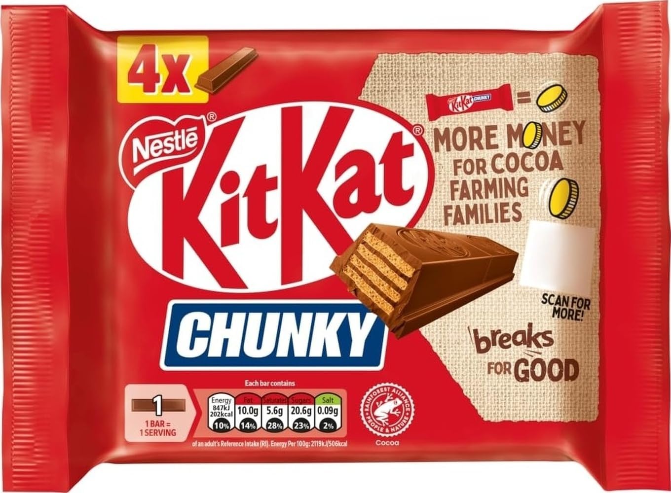 Chunky Milk Chocolate Bar Multipack - Crispy Wafer Biscuit, 4 x 40g | Pack of 1