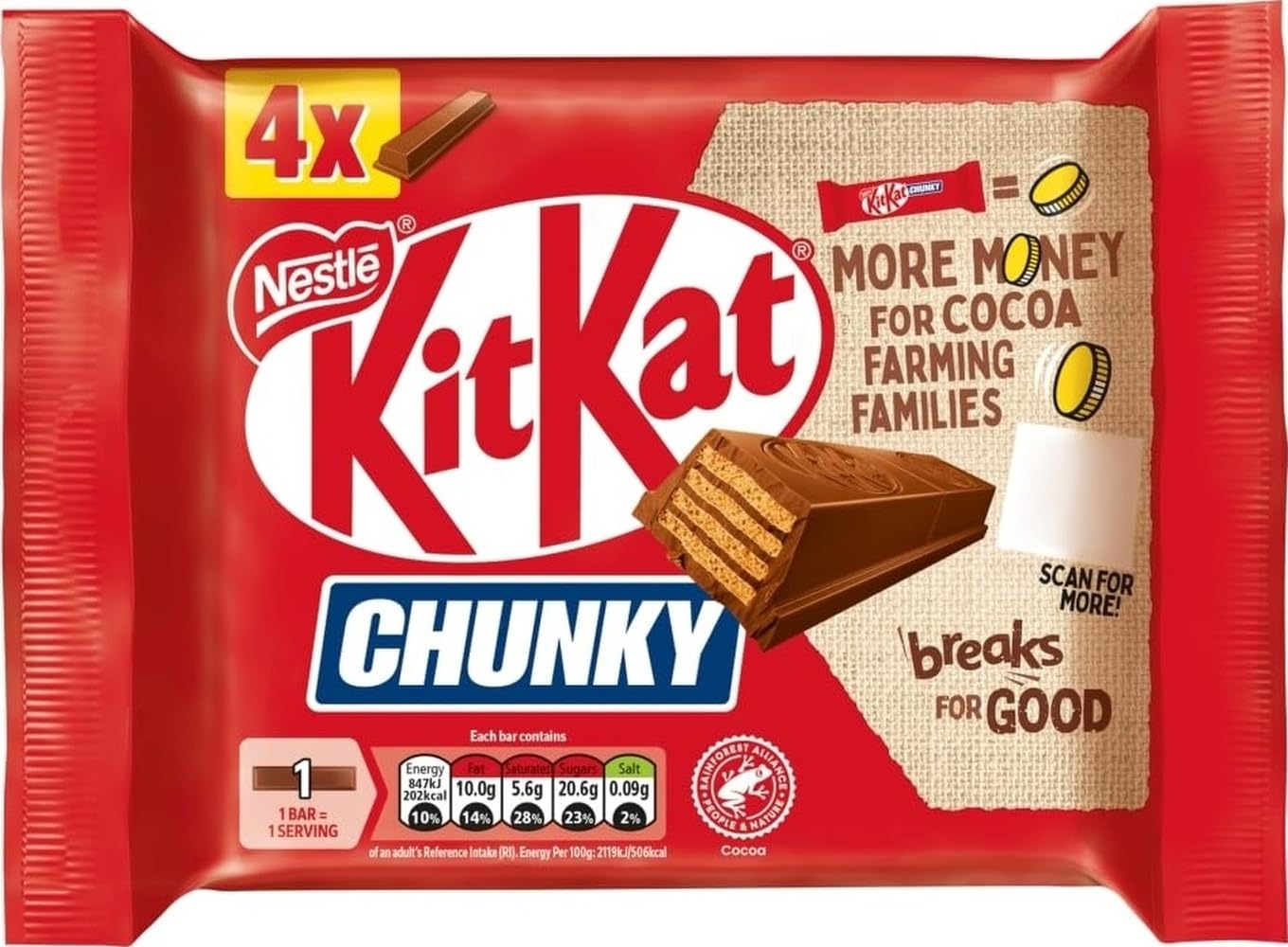 KitKat Chunky Milk Chocolate Bars 4 Pack 160g 4 x 40g Multipack