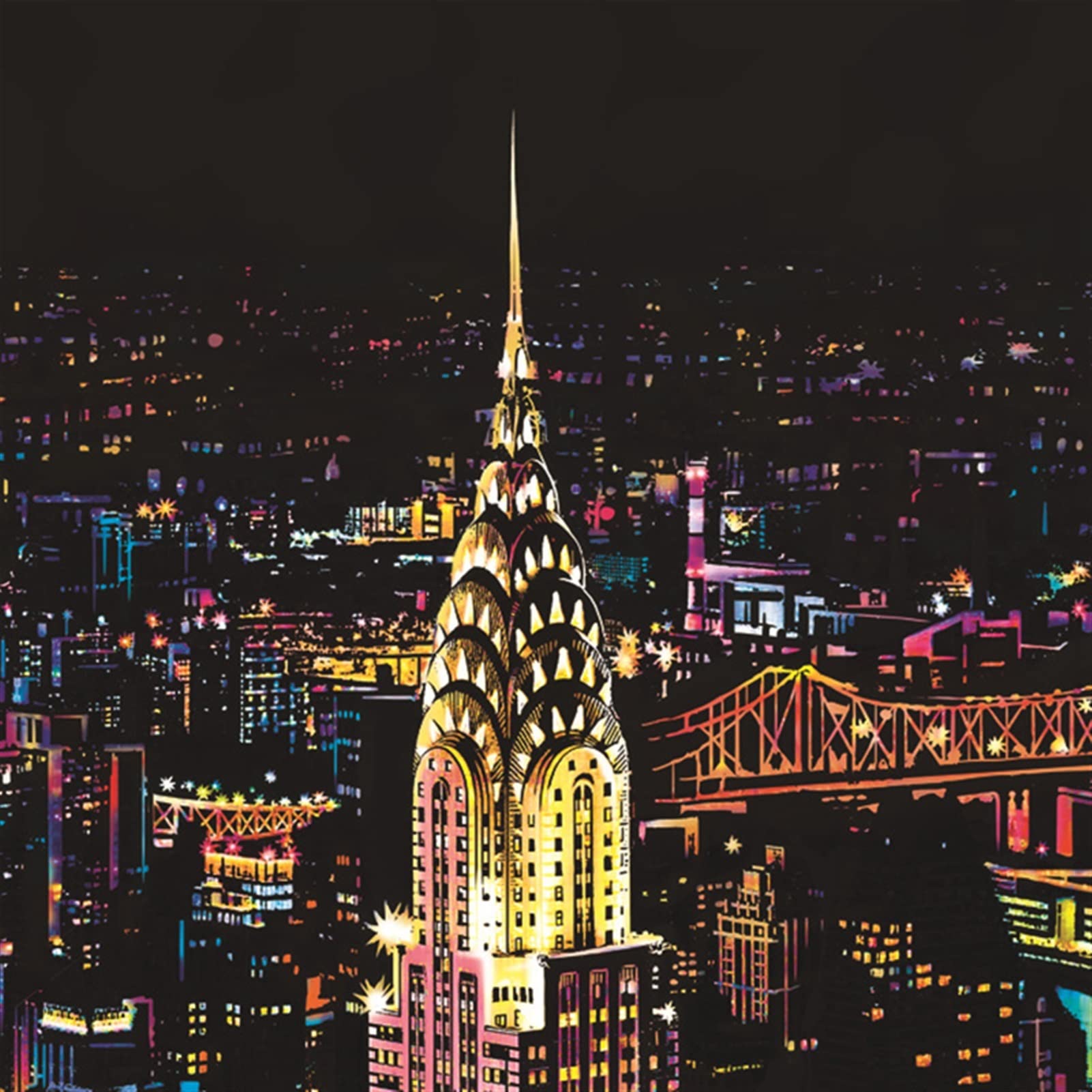 RWSEFK Creative Adult City Night Scene Scratch Painting Creative DIY Handmade Scratch Painting World Famous City Night View Kids Gifts (Color : New York)