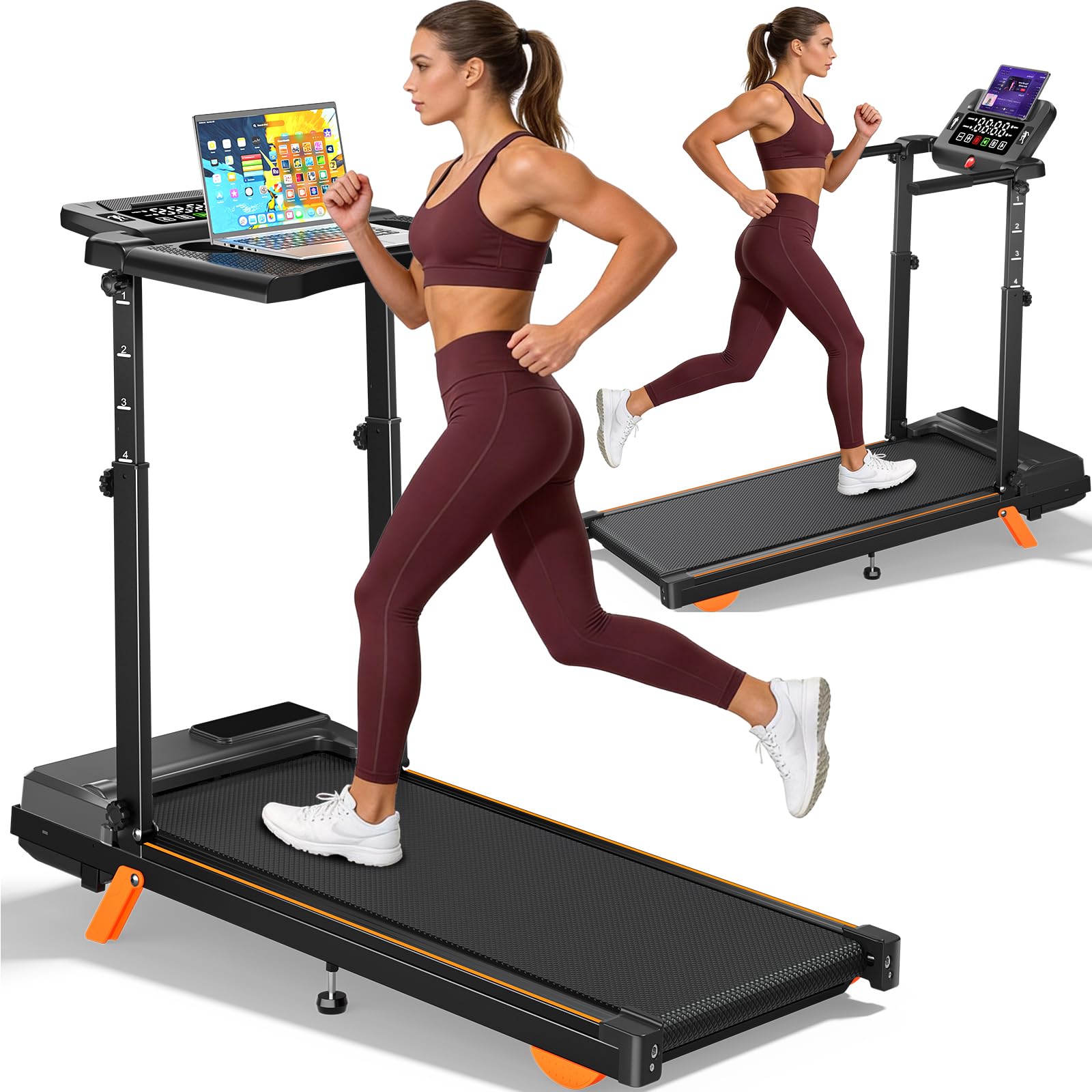 Walking Pad Treadmill with Desk Workstation, 12% Incline Treadmills for Home Office, 350lbs Capacity, 3.5H(XXL)