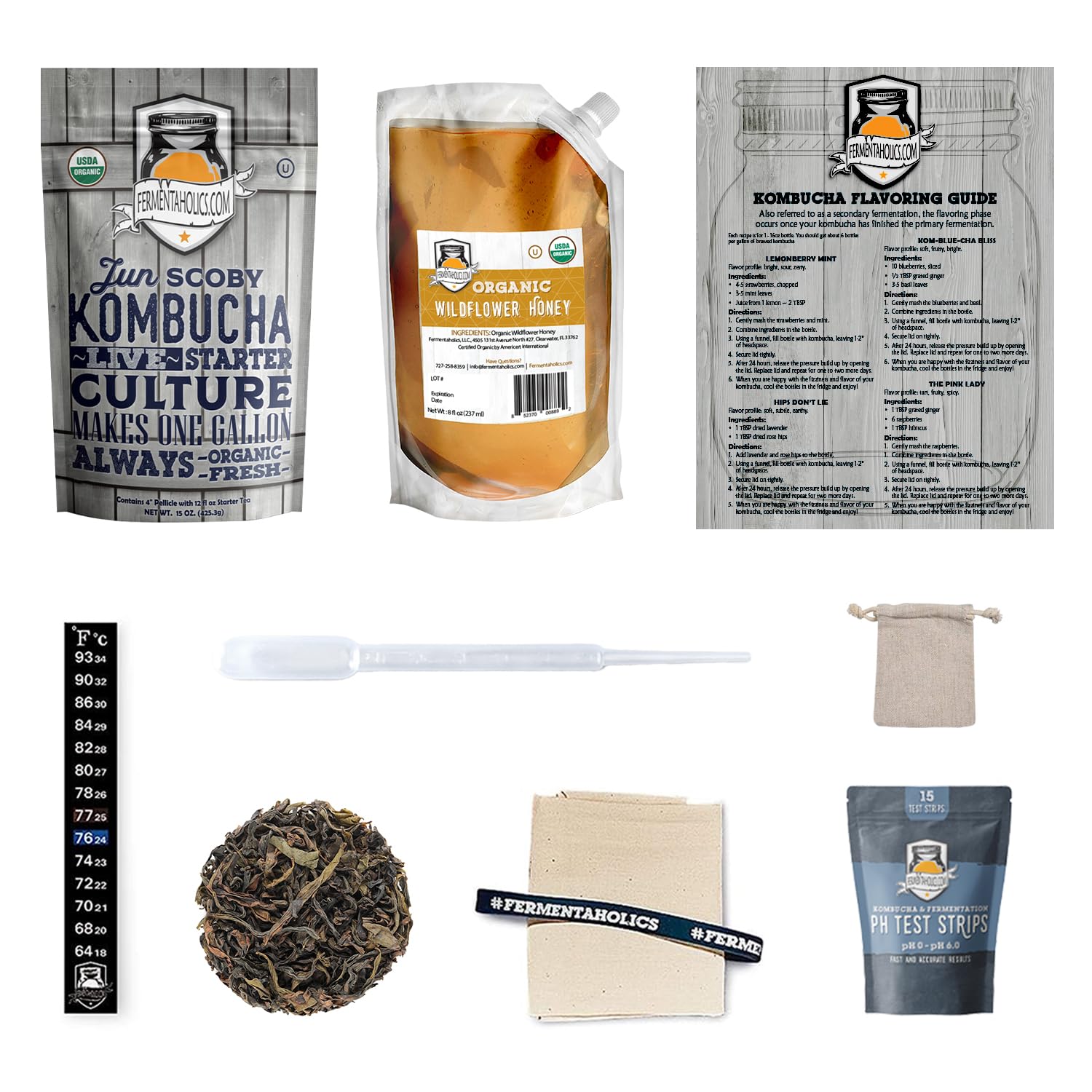 1 Gallon Jun Kombucha Starter Kit - Includes USDA Organic Jun SCOBY & Starter Tea + Ingredients To Start Brewing Your Own Jun Tea * Jar Not Included *