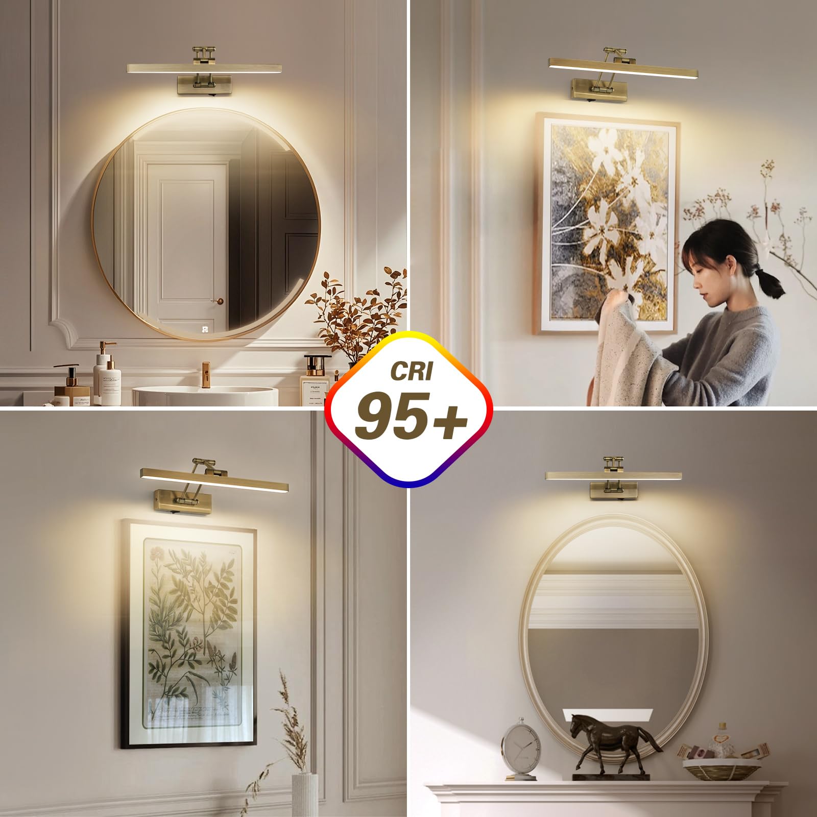 Bild Licht Batteriebetriebene Messing 40CM lange wiederaufladbare Wandleuchten Dimmbare LED Bibliothek Licht mit Swing Arm und Timer Funktion Akku Wandleuchte Innen Gold Farbe