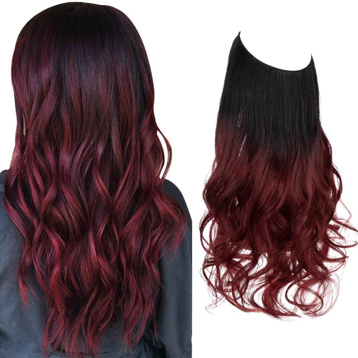 SARLA Ombre Invisible Wire Hair Extensions Synthetic Wavy