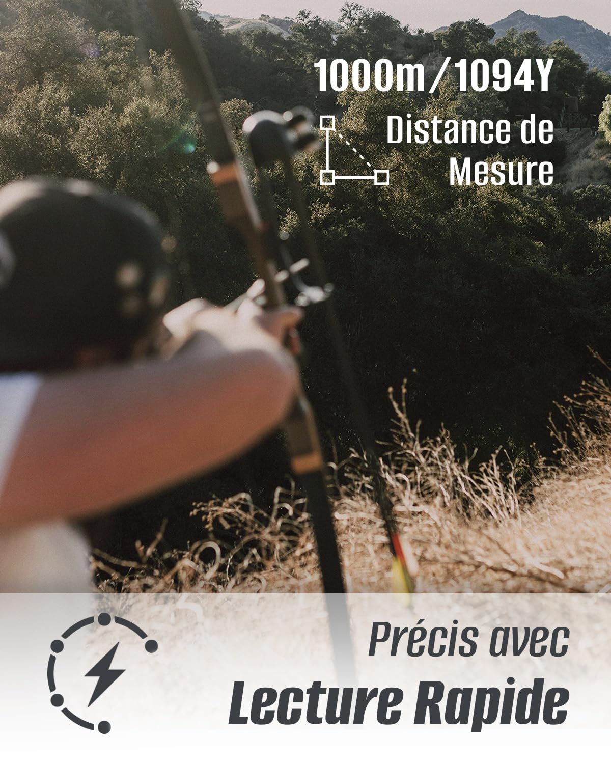 Télémètre Chasse/Golf, Inkerma 1000/1200M Télémètre de Chasse Rechargeable avec Grossissement 6X, Écran LCD, Angle/Compensation de Pente/Unit Switch/Vitesse/Scan Fonctionnel (Hunter-E)