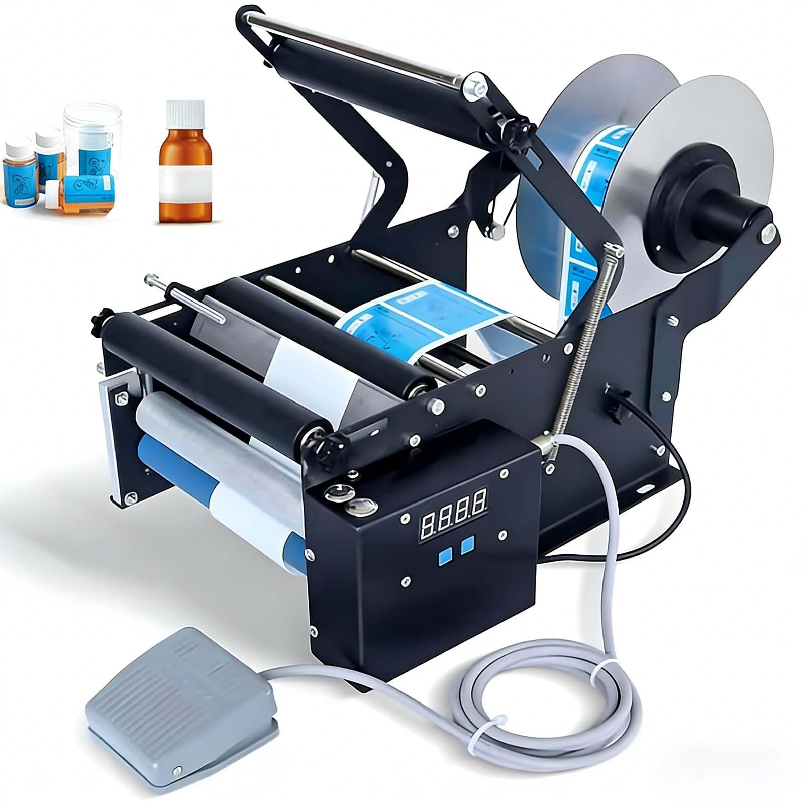 Etichettatrice semiautomatica per bottiglie per un'applicazione efficiente e senza bolle su vari contenitori