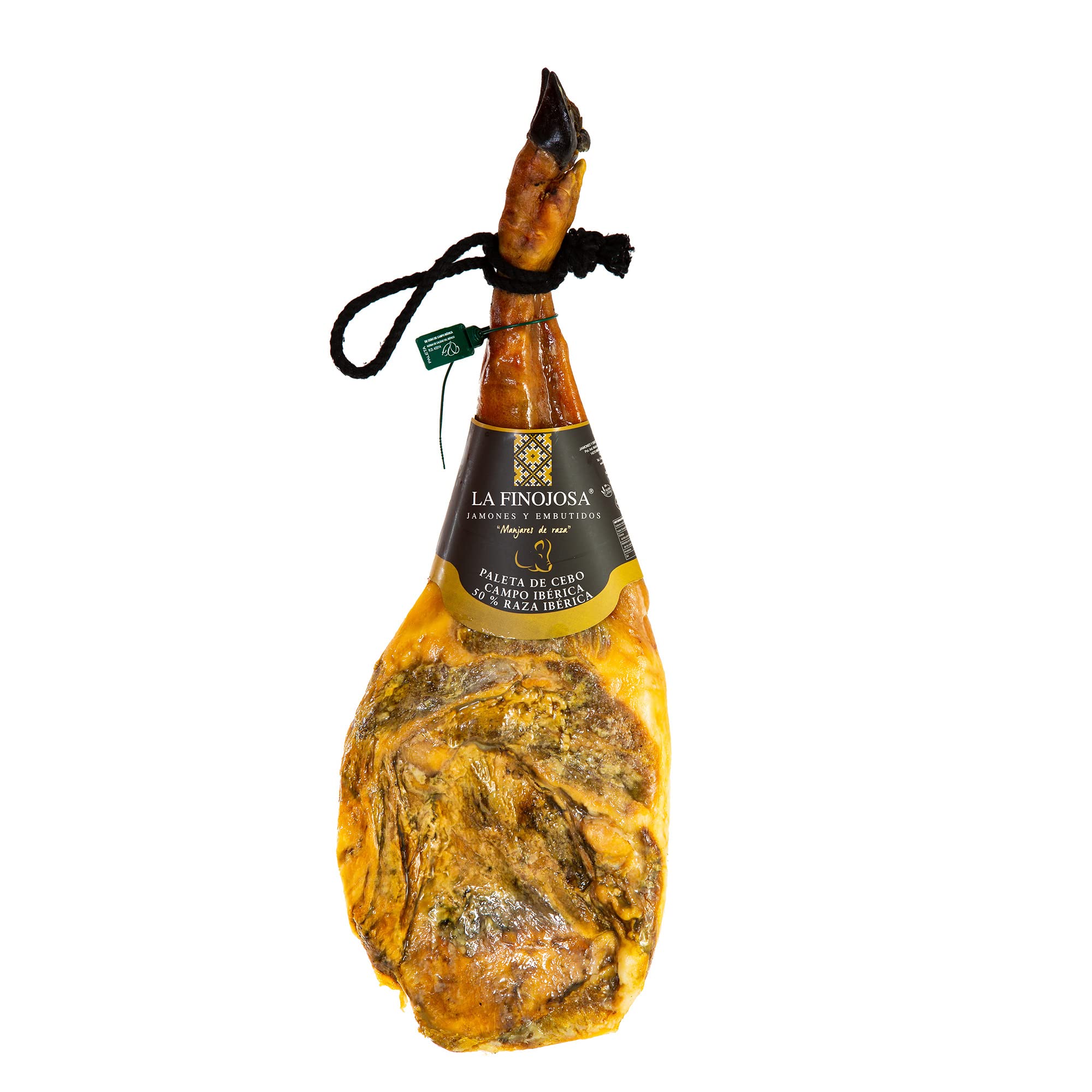 Paleta de Cebo de Campo Ibérica 50% Raza Ibérica - Pieza Entera - Peso de 5 a 5,5 kg - Mínimo 20 Meses de Curación - Paletilla de Jamón - Aroma Intenso y Agradable - La Finojosa